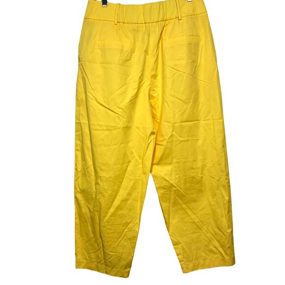 Anthropologie x Exquise Barrel Wide Leg Pleated Chino Pant Yellow/ Jaune Size L - Picture 2 of 9